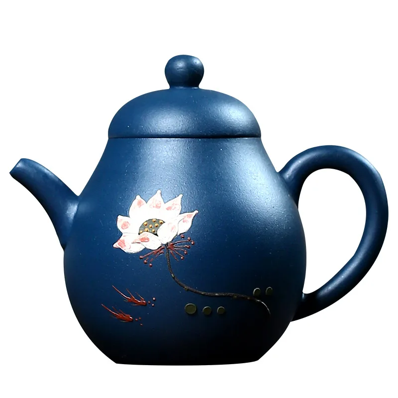 

Yixing mine Tianqing clay purple clay teapot hand painted lotus dust teapot 140ml small capacity tea set