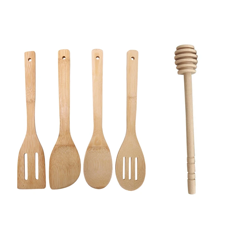 Деревянная ложка для меда с 4 шт Чистый Бамбук твердый Тернер шпатель шлицевая и |