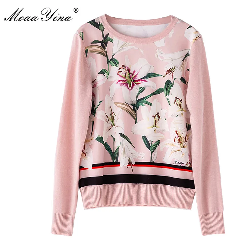 MoaaYina модные Демисезонный Для женщин с длинным рукавом цветочным принтом