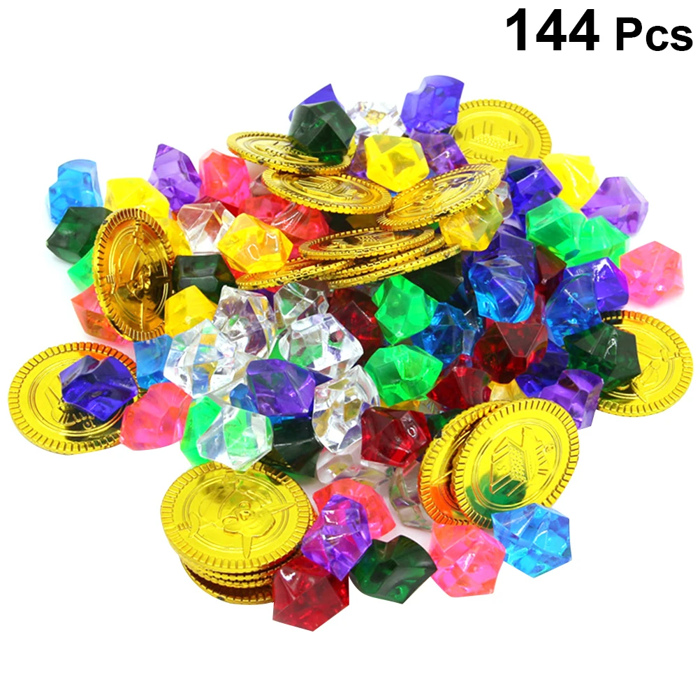 114 шт пиратские золотые монеты Пластиковые драгоценные камни набор игрушка для