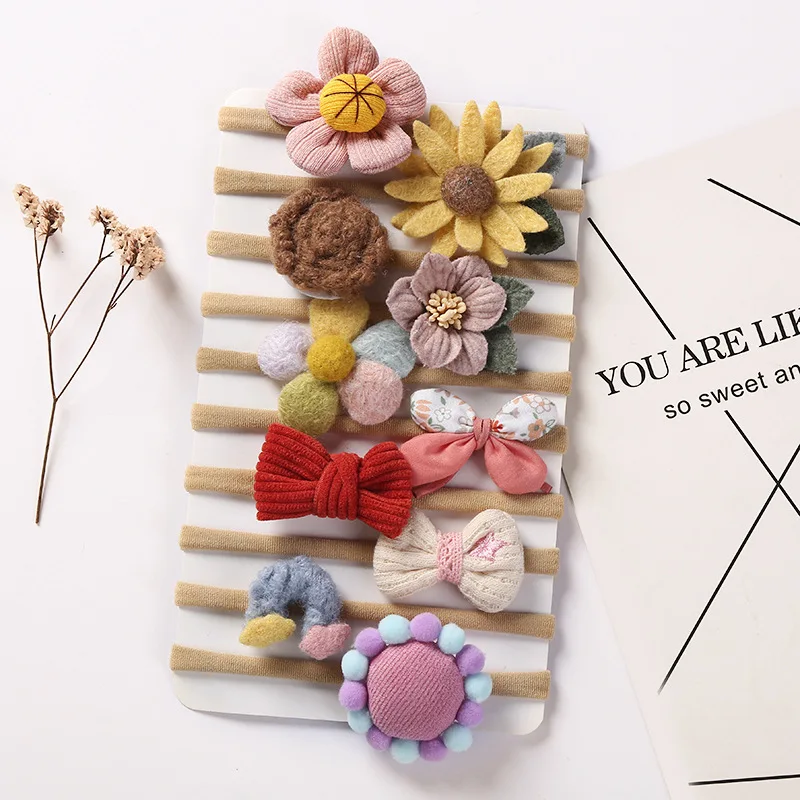 

Детские аксессуары для волос, осенние и зимние цветы, бант для волос, нейлоновая повязка на голову, детские мягкие повязки на голову, ювелирн...