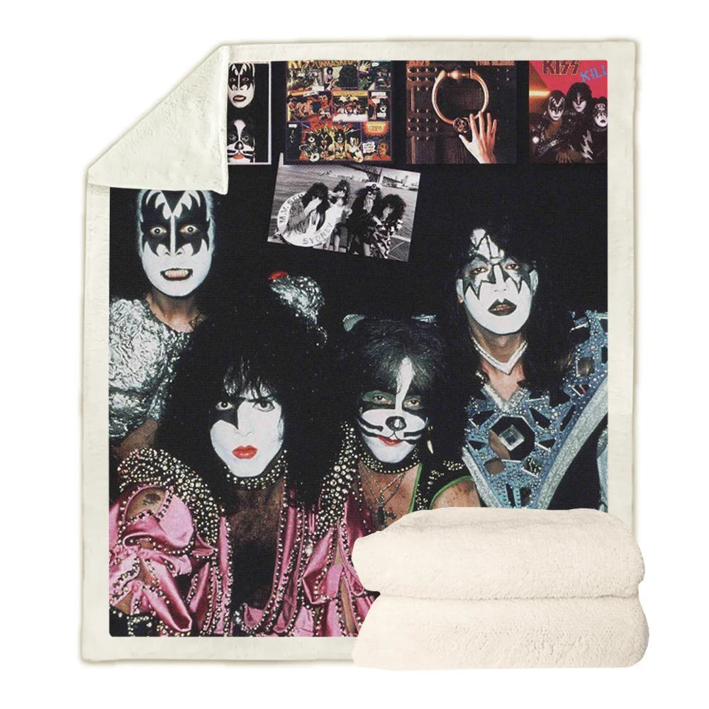 

CLOOCL Fashion Rock Metal Kiss Band Blankets 3D Print Double Layer Sofa Travel Teens Women Men Bedding Throw Blanket Plush Quilt