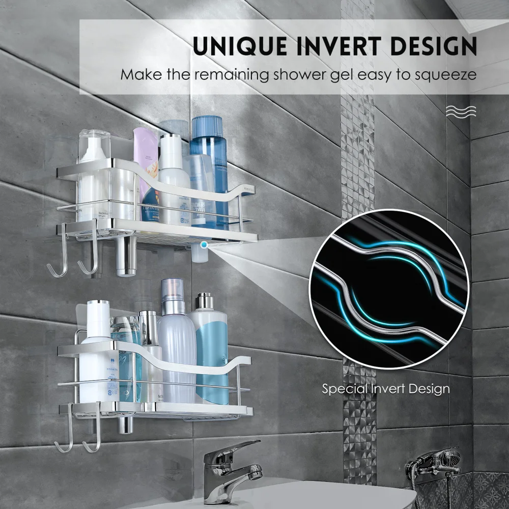 

HOMEMAXS 2PCS Shower Caddy Bathroom Storage Shelf Wall Mounted Rack Shower Organizer Storage Rack