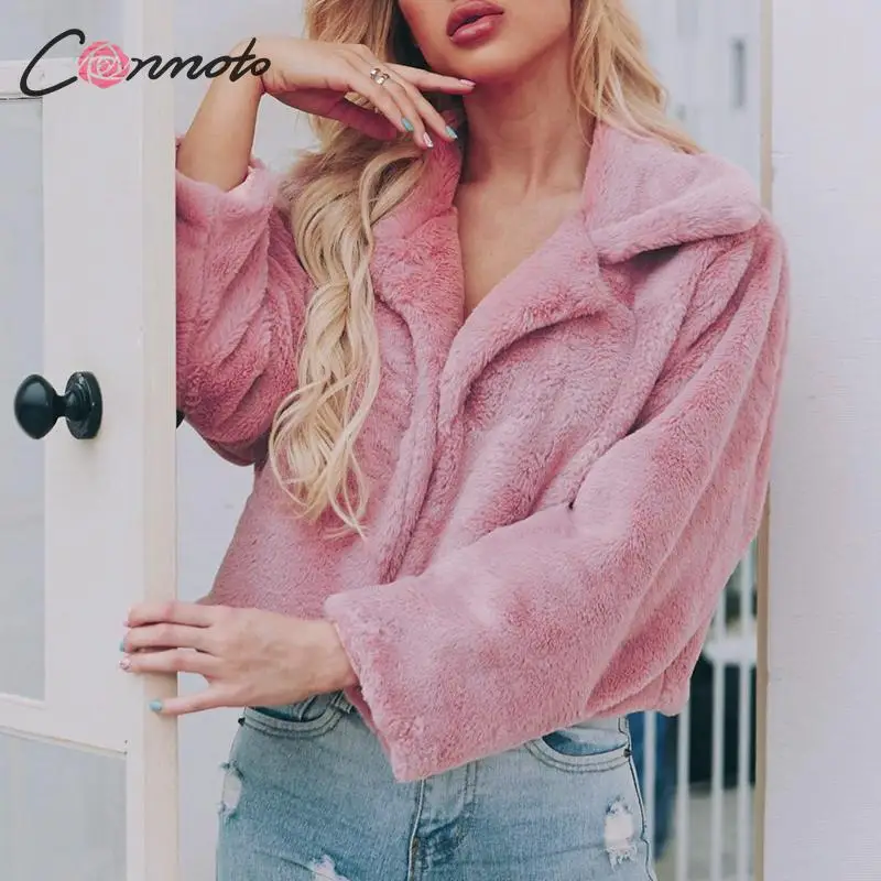 Conmoto женское модное однотонное искусственное женское меховое пальто теплые короткие куртки и пальто из искусственного меха женская повседневная верхняя одежда