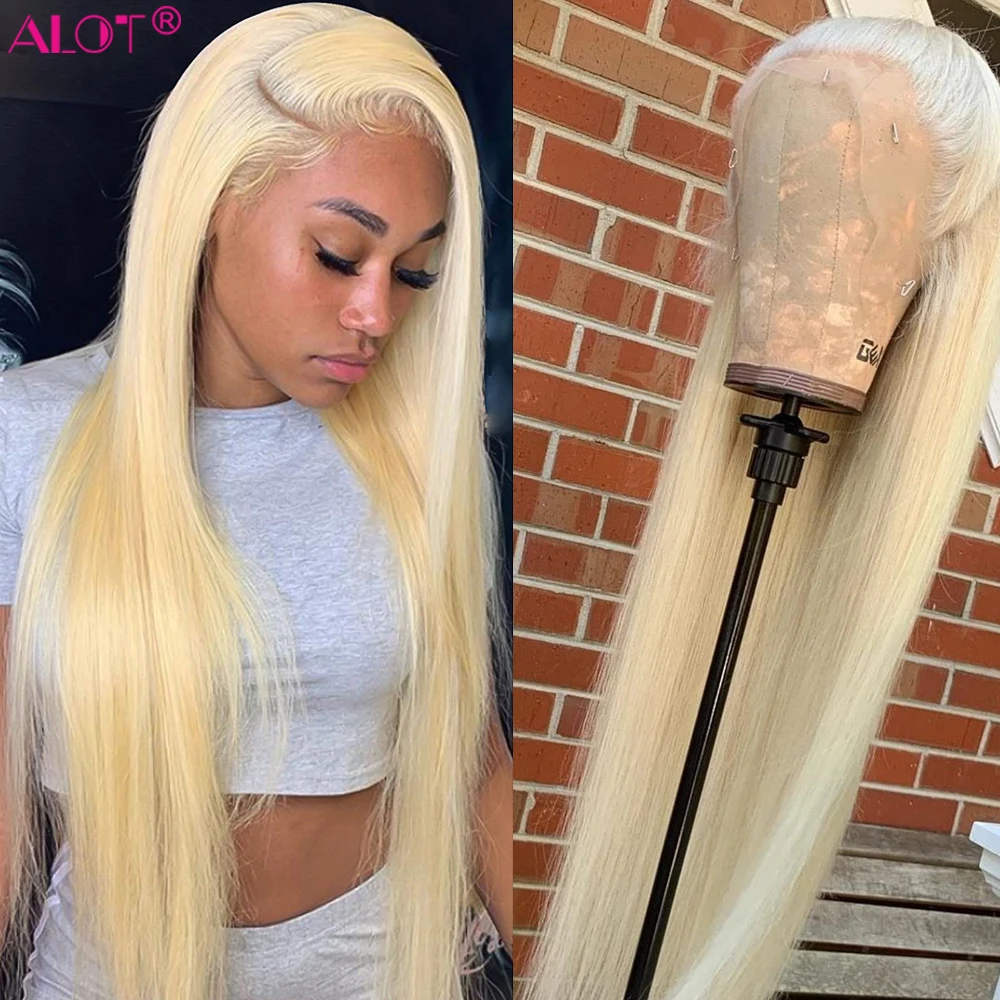 

613 Blonde 13x4 Lace Frontal Wig 42 Inch Brazilian Straight HD Transparent Lace Front Human Hair Wigs Pre Plucked 150% 180% Remy