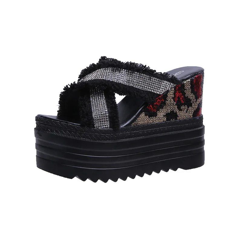 

LEOSOXS Outside Women Slippers Fashion Casual Female Wedges Flat Slippers Beach Shoes Platform Super High Woman Summer Footwear