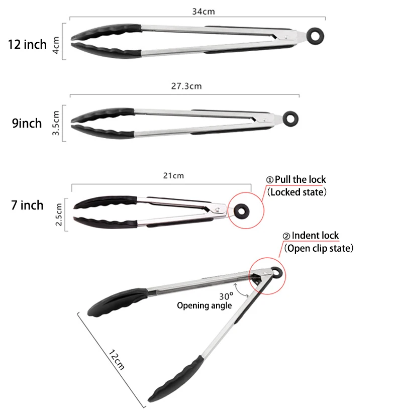 

7/9/12 Inch Silicone Barbecue Grilling Tongs for Bread Salad Serving Food Clips BBQ Utensils Kitchen Cooking Tong BPA Free