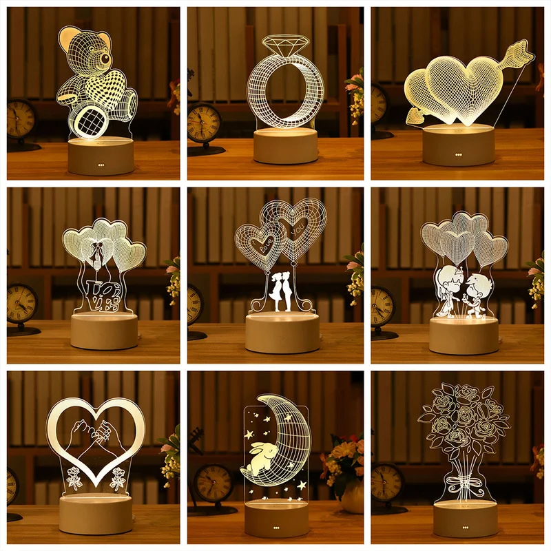 

3D Night Light Desktop Night Light New Year Gift Valentine's Day Decoration Bedroom Bedside Table Lamp Easter Decoration