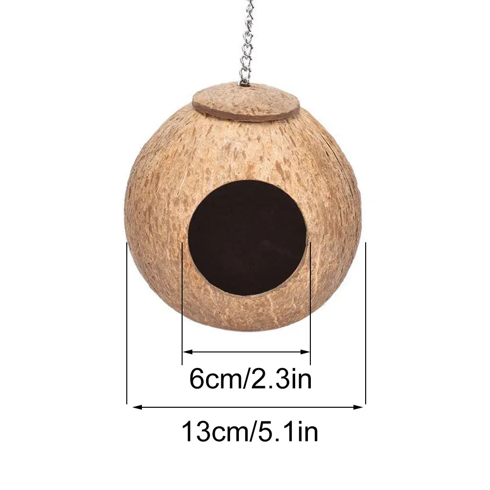 

Natural Coconut Shell Bird Nest Wooden Parrot Nesting House Warm Pet Bedroom Hanging Chain Cage Indoor Ornament Garden Decor