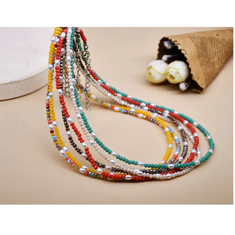

Bohemia Handmade Crystal Seed Beads Faux Pearl Choker Necklace For Women Girls Party Beach Travel Trendy Jewelry