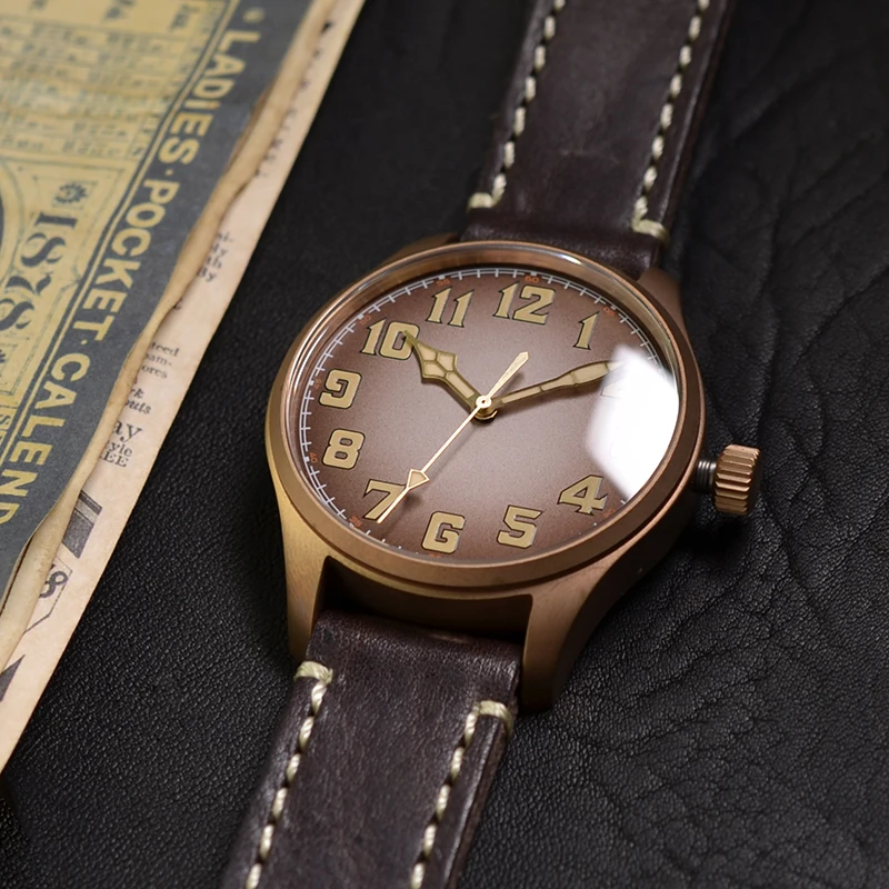 

Baltany Men Bronze Watch Pilot Sapphire Vintage 100M ST2130 Automatic Mechanical Waterproof Sport Watches For Men