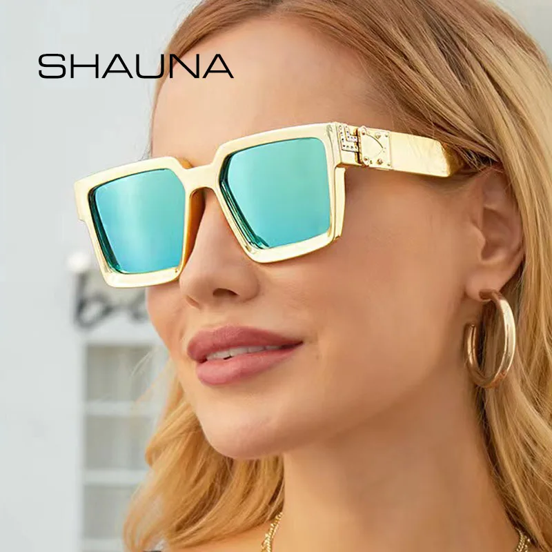 

SHAUNA Luxury Crystal Fashion Square Sunglasses with Chain