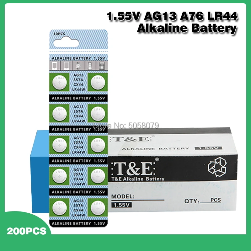 200 шт./карта AG13 LR44 LR1154 SR44 A76 357A 303 357 LR44W батарея для монет 1 55 V Щелочная часов