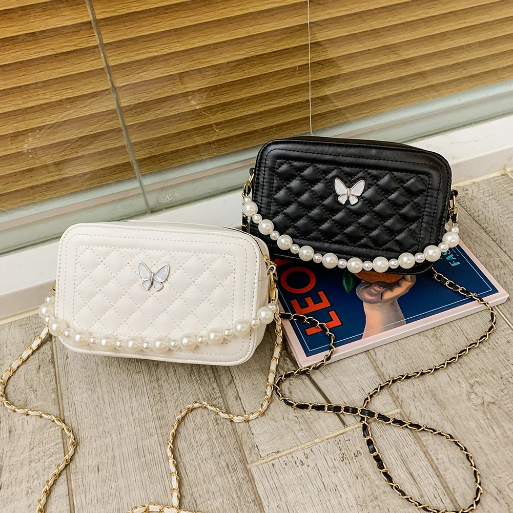 

PU Leather Crossbody Bags Simple Pearl Handle Summer Lady Shoulder Handbags Female Simple Totes for Women 2020 Trend
