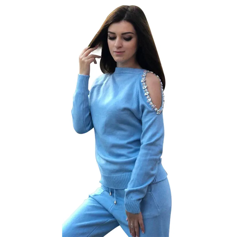 Женский трикотажный костюм MVGIRLRU джемпер с открытыми плечами и рукавами штаны