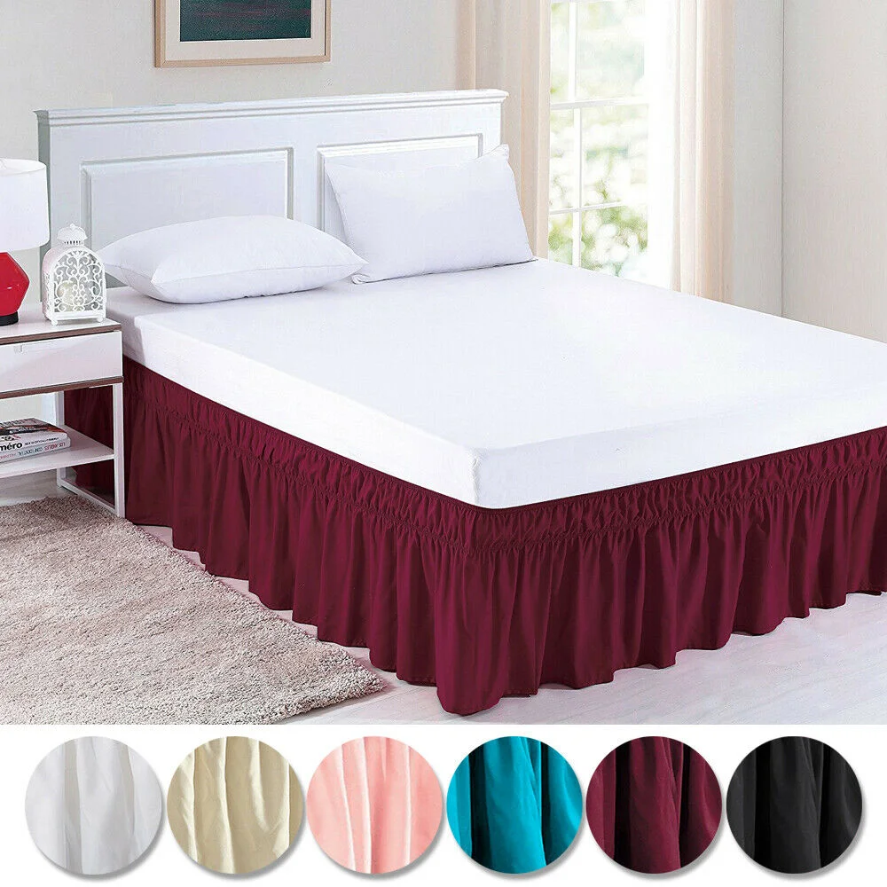 Falda de cama el&aacute;stica con volantes, estilo envolvente, f&aacute;cil ajuste, 15 pulgadas, antipolvo, con volantes, esquinas, resistente a la decoloraci&oacute;n, Color s&oacute;lido-0