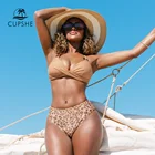 Женский купальник-бикини CUPSHE, оранжевый леопардовый комплект из двух предметов, купальник со средней талией, 2022