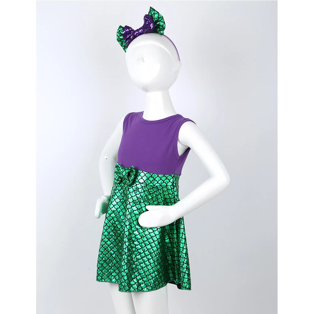 Детская одежда для маленьких девочек блестящие в форме русалки с принтом платье