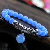 8mm blue jade bracelet beaded beautiful men men 7 5inch original handmade diy unisex good luck blessing prayer