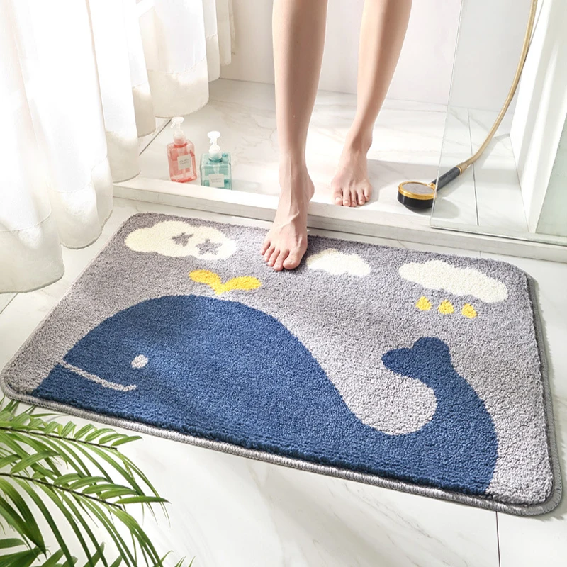 

Plant Velvet Bath Mat Soft Anti-slip Quickly Absorb Water Bathroom Rug Portable Household Bedroom Living Room Floor Carpet