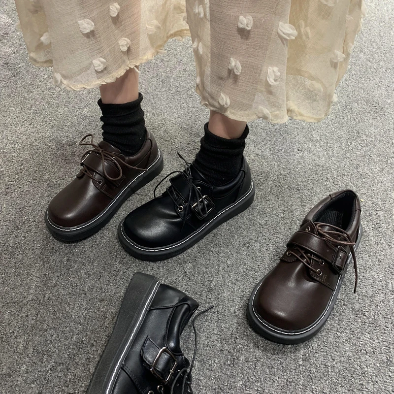 Женская обувь на плоской подошве в стиле ретро и колледжа модные простые кожаные