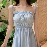 cute sexy tube top bow blue female dresses summer fashion light blue trendy french romantic party necessary silk fairy dress