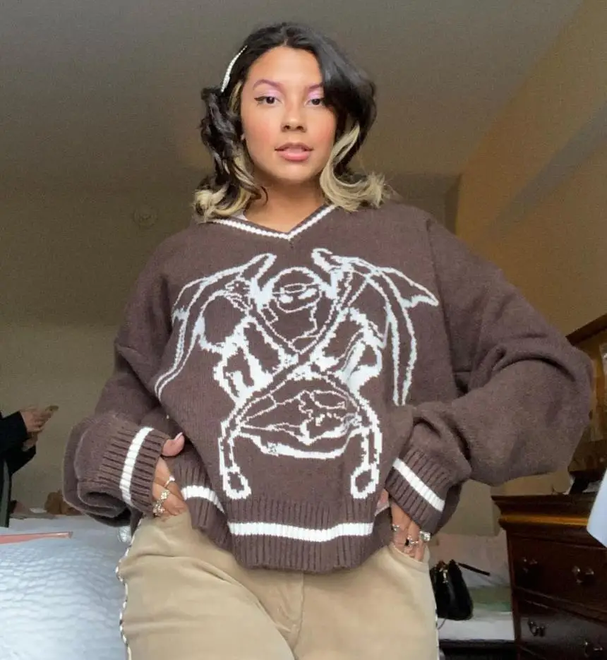Женские осенние свитера Модный женский вязаный Топ с изображением монстра для