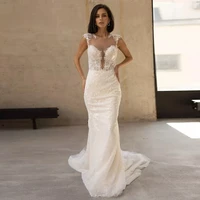 deep v neck sequined sleeveless white wedding dresses with soft tulle 2022 court train bridal gowns button back robe de mari%c3%a9e