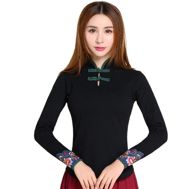 

Cheongsam Топ традиционная китайская одежда для женщин с длинным рукавом размера плюс 5XL рубашка хлопок в винтажном стиле, одежда Топ, футболка, ...