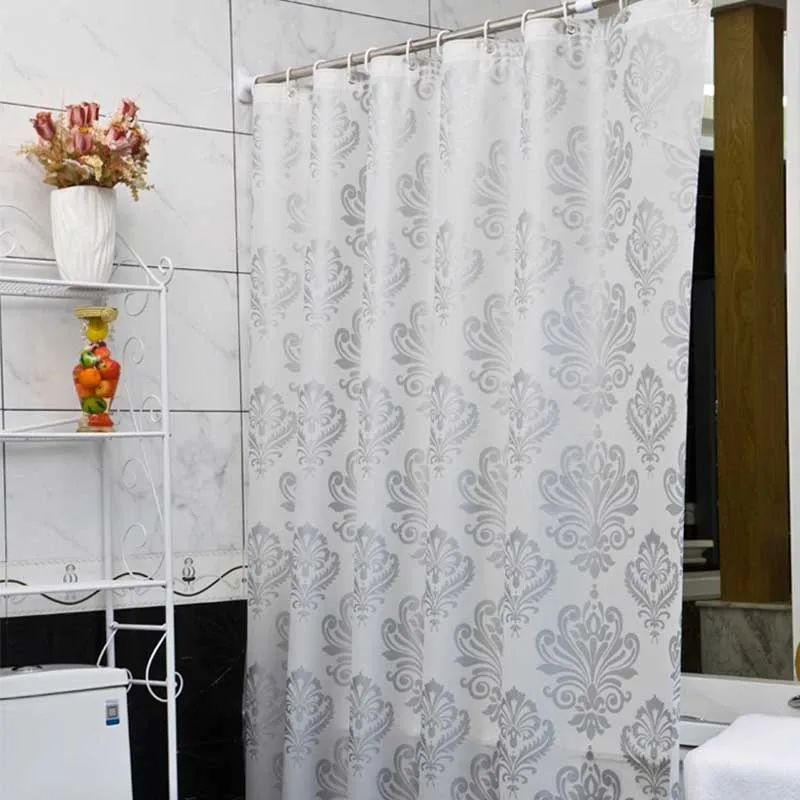 

Waterproof Shower Curtain with 12Hooks PEVA Fabric Plastic Bath Screen Geometric Flowers Printing Eco-friendly Bathroom Curtains