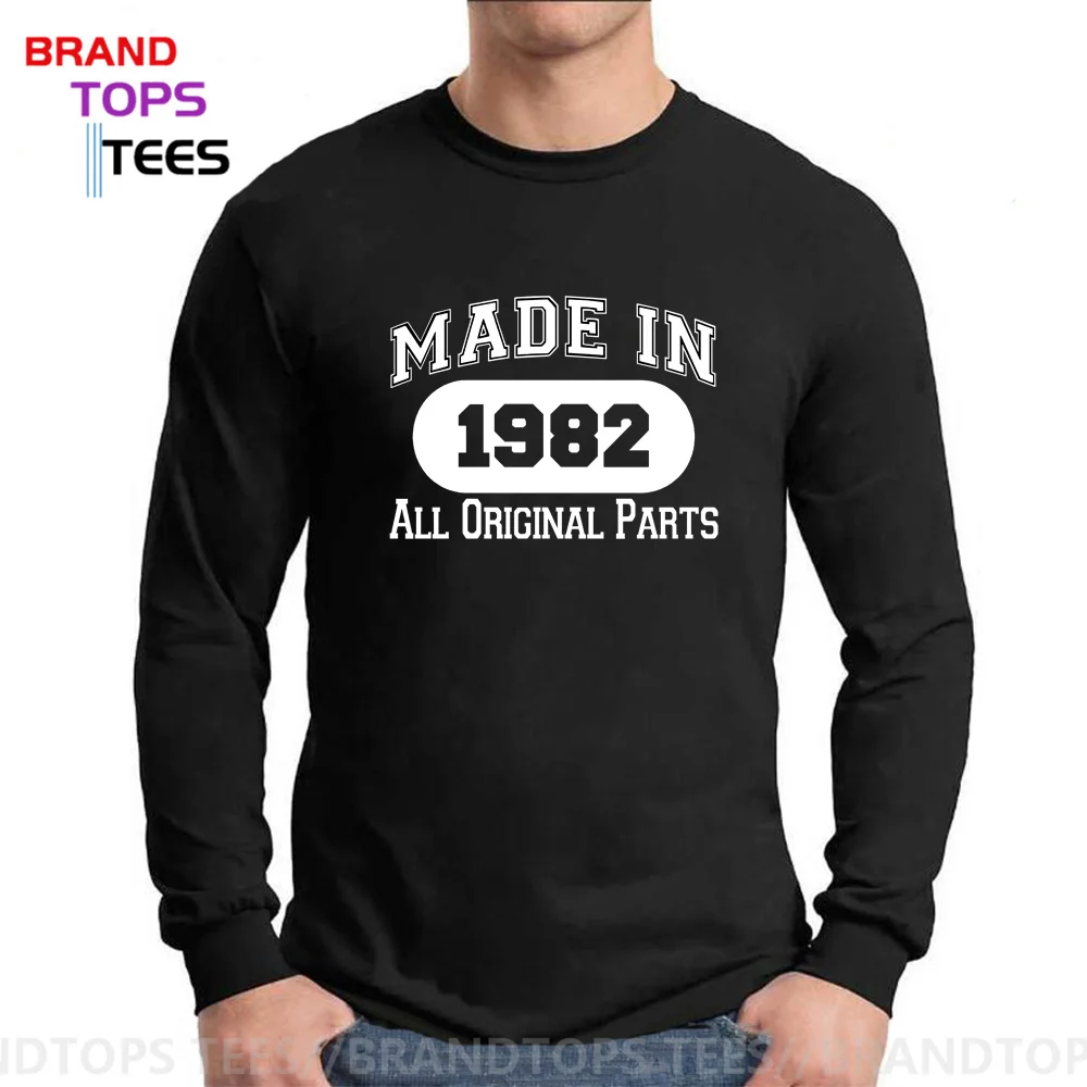 

Родившиеся в 1982 футболка Забавные топы Футболка сделано в 1982 все оригинальные Запчасти футболка одежда с длинным рукавом, подарок на день р...