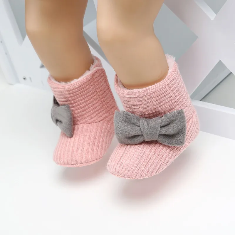 

2018 Winter Warm Knit Boots Toddler Infant Soft Sole Shoes Flower Baby Shoes Baby Girls Boot Newborn Boots 0-18M .