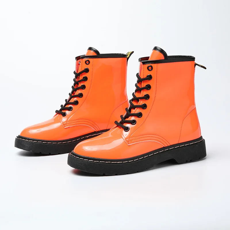 Женские водонепроницаемые ботильоны на платформе черные шнуровке с круглым