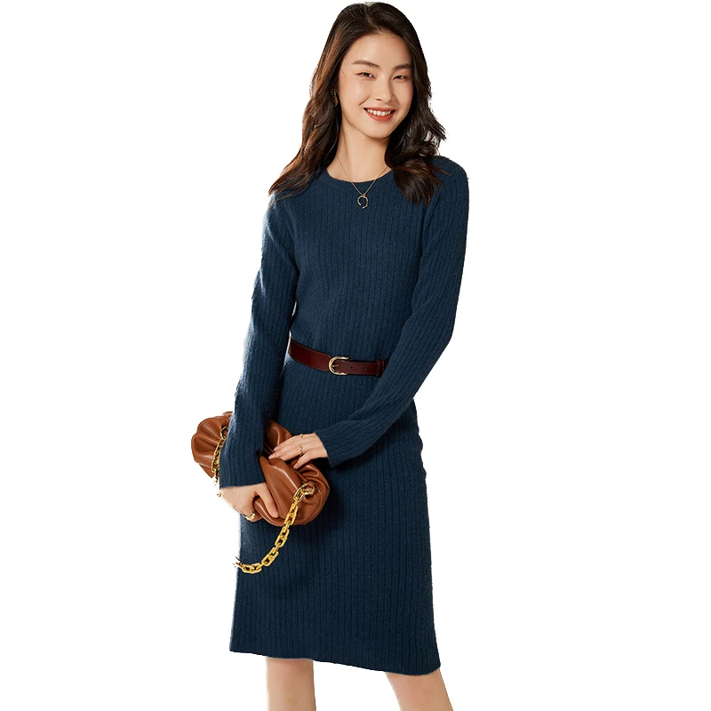 

2021 woman winter 100% Cashmere sweaters autumn knitted Pullovers dresses High Quality Warm Female jumper O-neck clothing