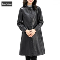 high quality genuine leather jackets womens 2022 autumn new large size trench coat sheepskin slim elegant long outerwear