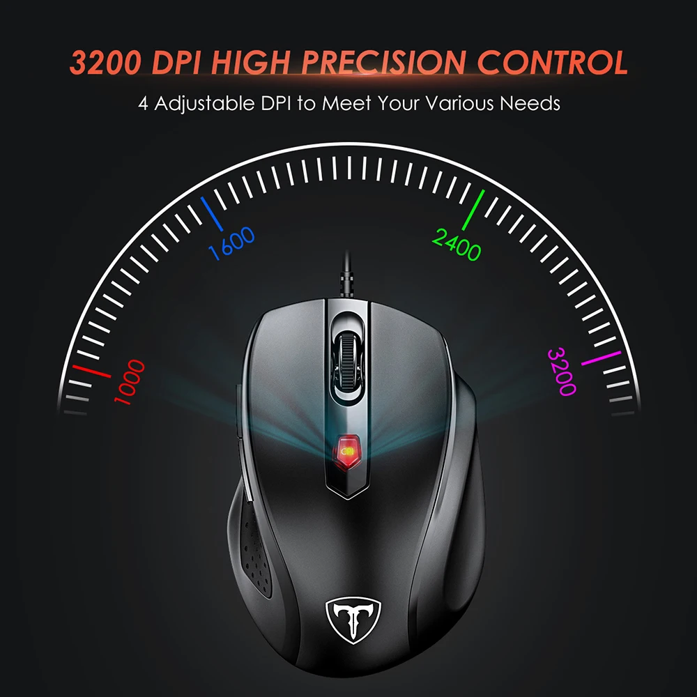 Проводная мышь VicTsing PC124 эргономичная оптическая USB 6 кнопок мыши Регулируемая 3200