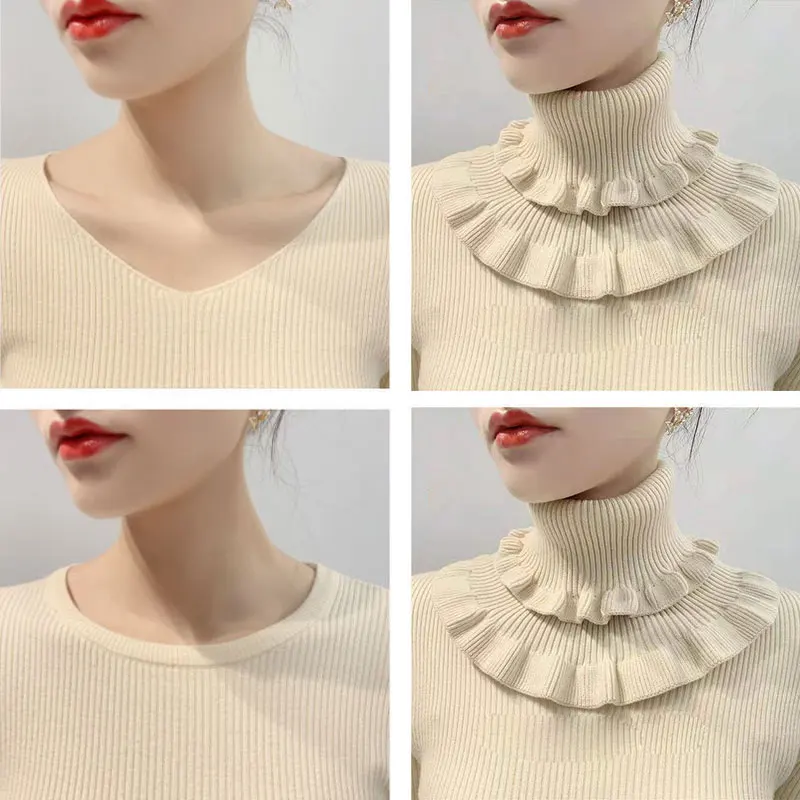 

Winter Detachable Turtleneck Knitted Fake Collar Scarf Elastic Windproof Collars Ruffles Neck Wrap Scarves Bib Clothing Accessor