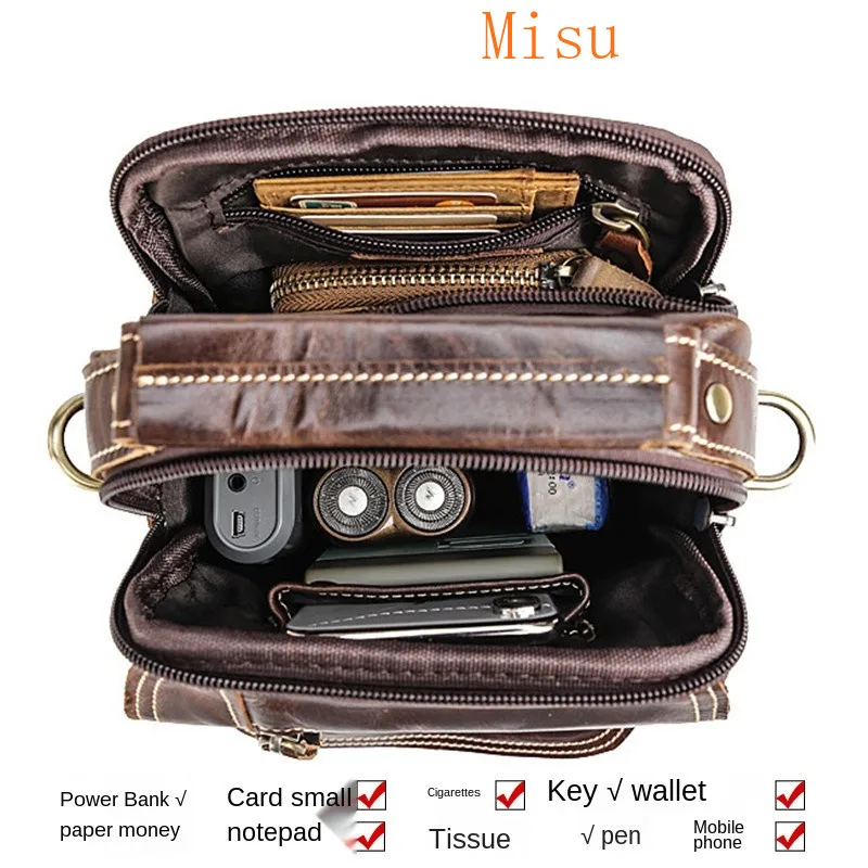 

male retro genuine leather men's single shoulder messenger bag interlayer recreation inclined shoulder bag oil wax flag bags