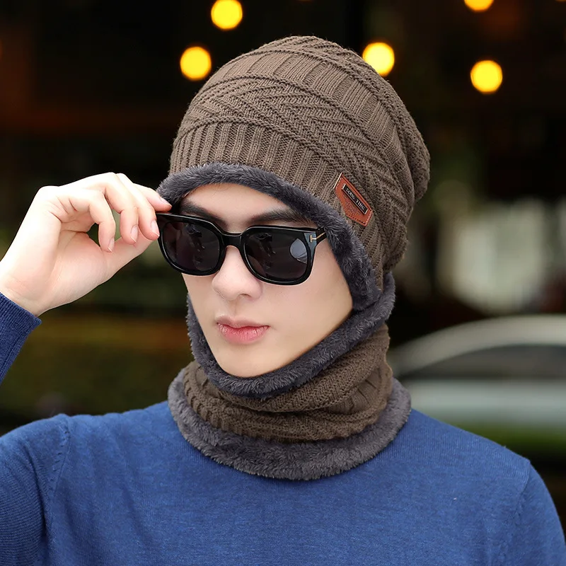 

Fashion Coral Fleece Winter Beanies Hats Scarf For Mens Soft Warm Breathable Wool Knitted Winter Hat Letter Double Layers Cap
