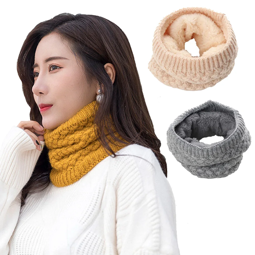

Knitted Scarf Warmer Neck Scarves Winter Women Men Thick Fleece Inside Wool Collar Ring Scarf Elastic Knit Scarves Fashion Snood