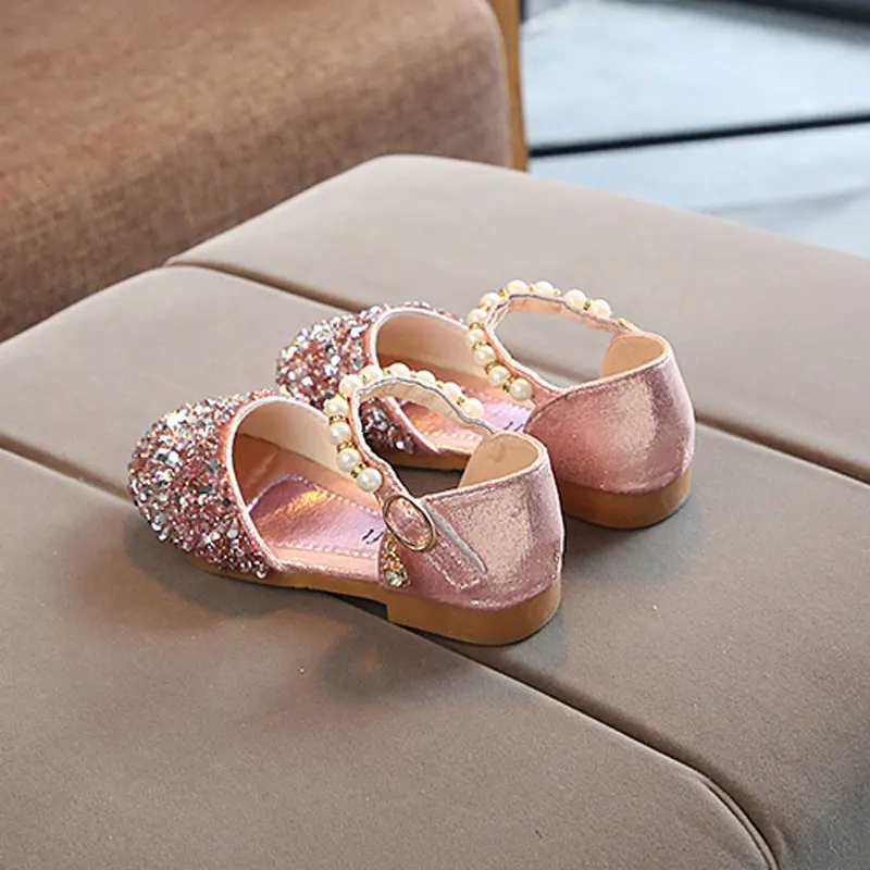 

Kids Glitter Sandals Pearl Boutique Girls Dress Shoes Students Princess Soft Dance Shoes Crystal Flats Toddler Baby Footwear