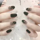 24 шт.компл. черные градиентные накладные ногти в стиле панк, круглые накладные ногти с полным покрытием, золотая луна, звезда, Переводные ногти, искусственные накладные ногти