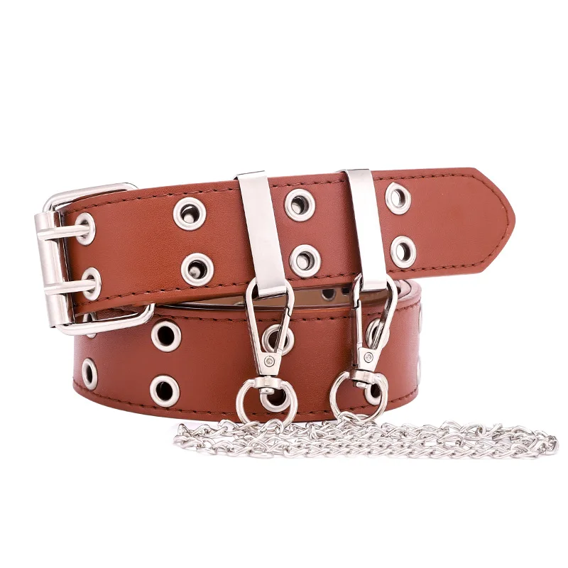 

Belt female decorative belt punk hip-hop personality chain denim casual porous belt free punch male wide leather