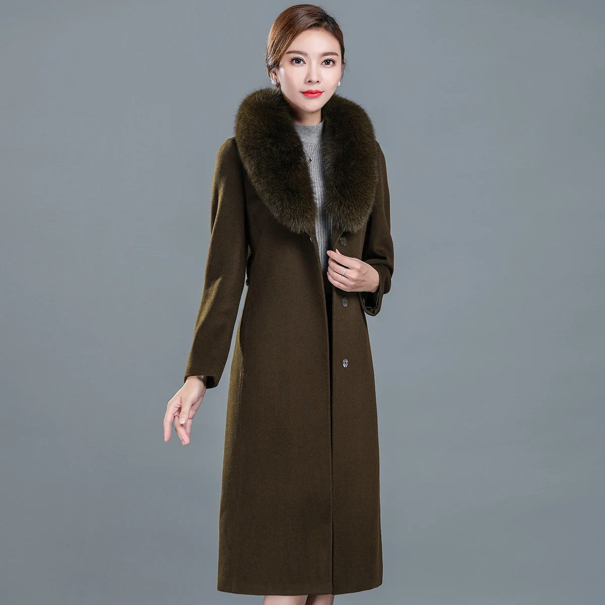 Осенне-зимнее пальто из лисьего меха Женское шерстяное женские длинные куртки