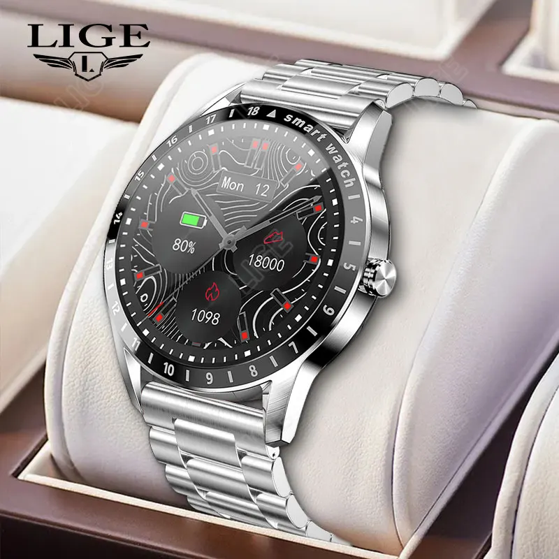 

LIGE Smart Watch Men 454*454 AMOLED Screen Sport Watches IP68 Waterproof Heart Rate Steel Strap Smartwatch For Men Android iOS