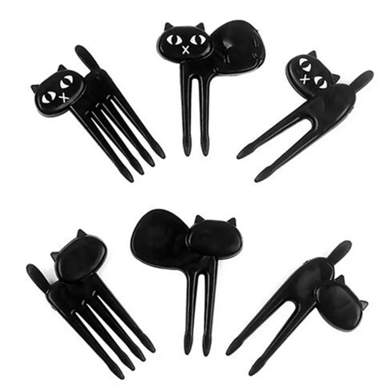 6 шт. в упаковке маленький черный Кот фруктовая вилка Детская закуска пирог