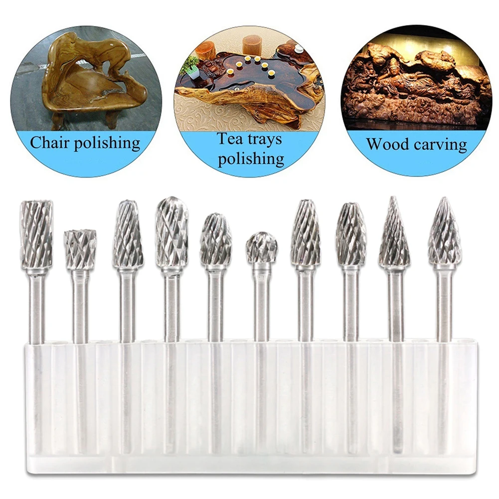 

10pcs Household Tungsten Carbide Rotary Files Replacement Grinding Power Engraving Drilling Burrs Bit Hand Tool Set