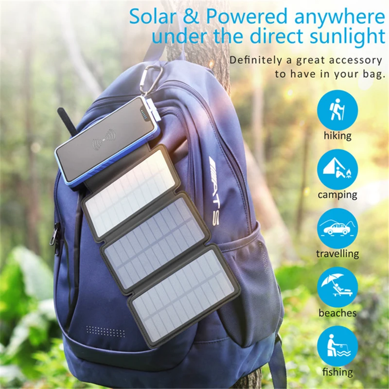 

20000mAh solar wireless power bank creative folding power bank outdoor emergency power supply