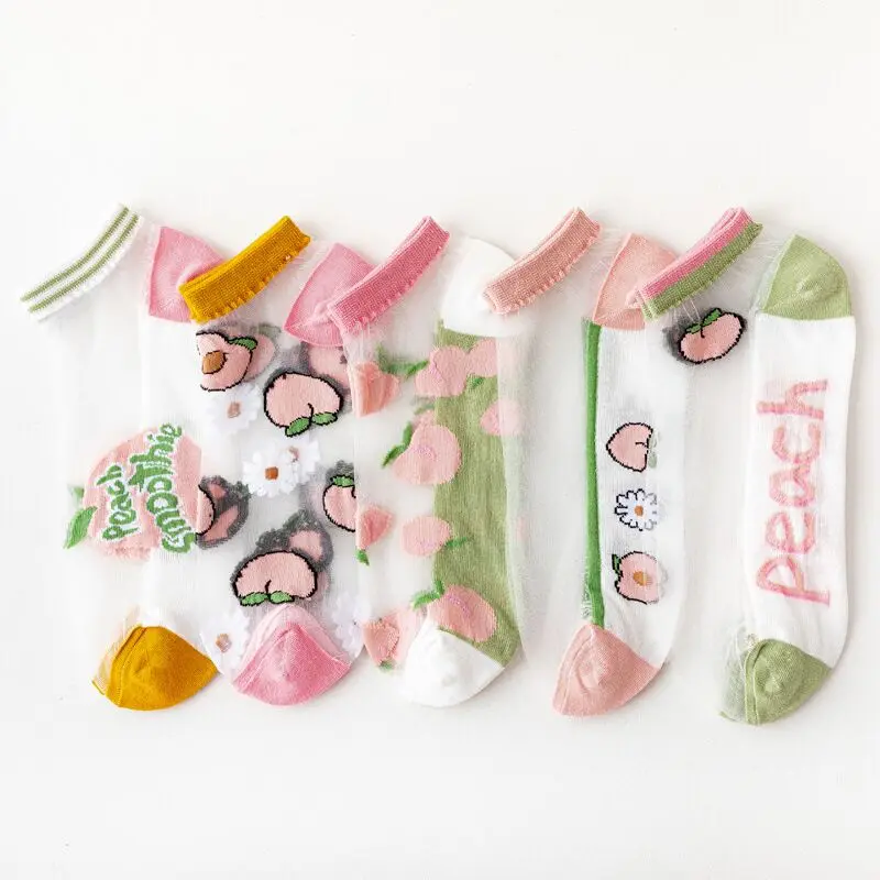 

There are many pairs of summer leisure gauze socks, women's embroidered peach transparent socks. Socks for women