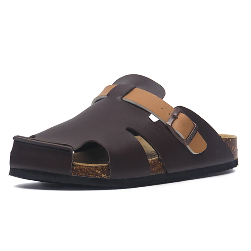 

Сандалии мужские/женские кожаные пляжные, босоножки с перфорацией, круглый носок, повседневные пробковые шлепанцы, удобная обувь для пар, М...